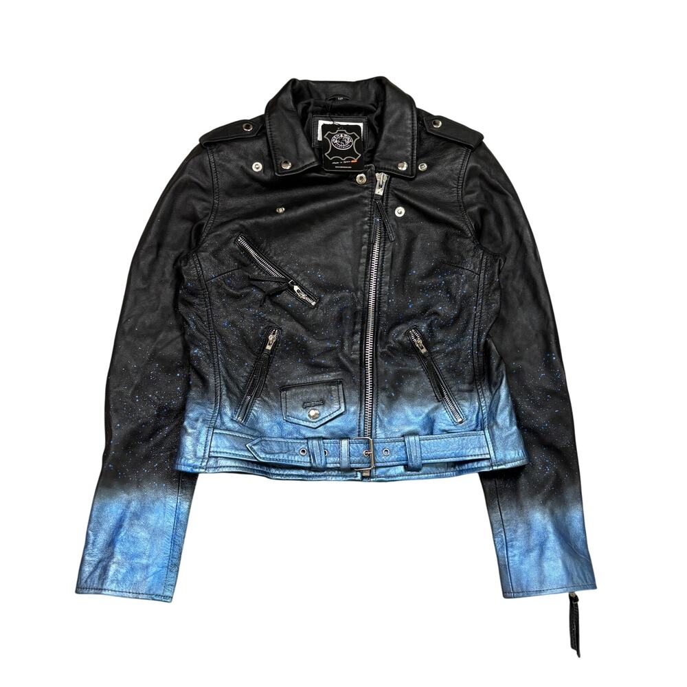 NWT New Rock Leather Ombre Gradient Motorcycle Jacket Women's 16